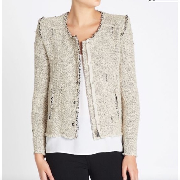 Iro Paris Cream Agnette Tweed Distressed Jacket Women Size 34 - Picture 1 of 13